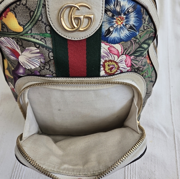 Gucci New Ophidia Flora Gg Supreme Canvas Brown Off White Beige Backpack - Picture 10 of 16